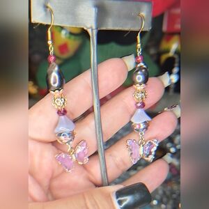 ARTISAN Elegant Genuine Baroque RUBY Butterfly Wedding Cake Dangle Earrings